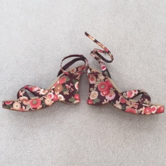 Blossom Vintage Funky Floral Print Platform Wedge Women’s Pink/Brown Sandal 8 - Picture 8 of 9